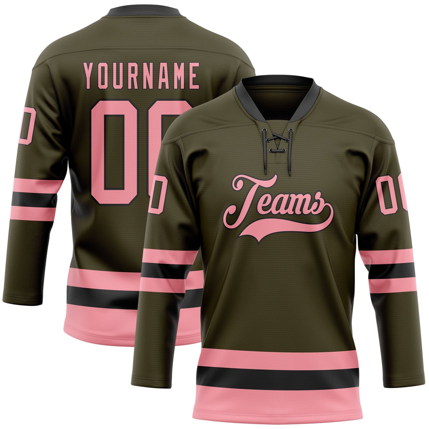 Custom Olive Medium Pink-Black Salute To Service Hockey Lace Neck Jersey - Sky-Custom