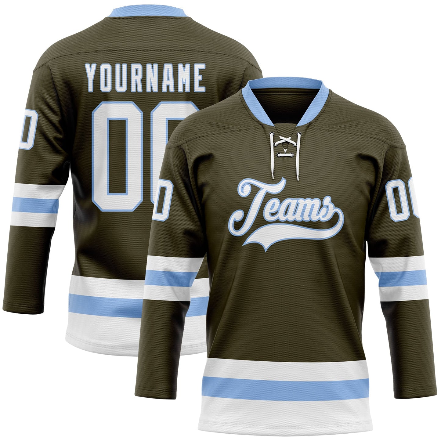 Custom Olive White-Light Blue Salute To Service Hockey Lace Neck Jersey - Sky-Custom