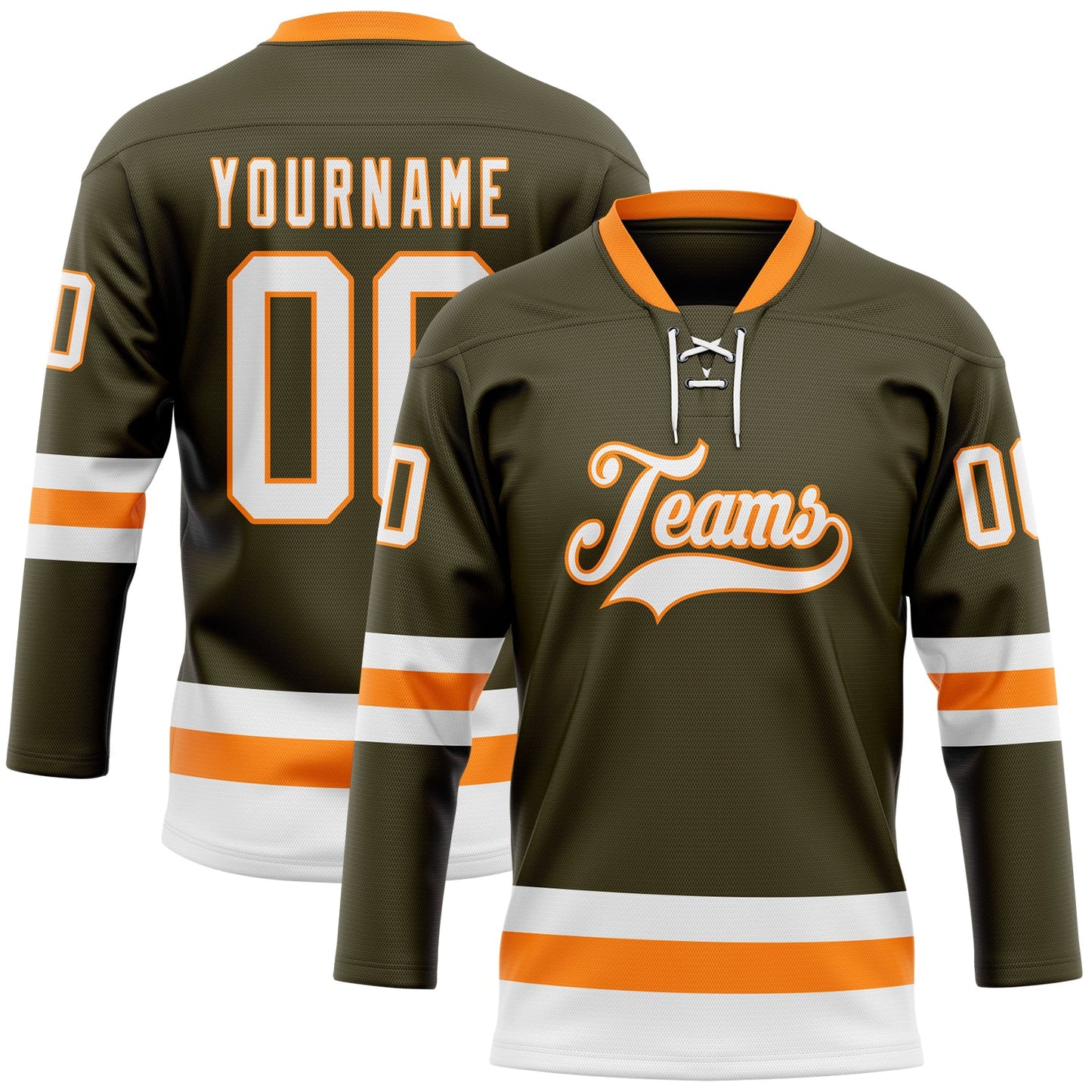 Custom Olive White-Bay Orange Salute To Service Hockey Lace Neck Jersey - Sky-Custom