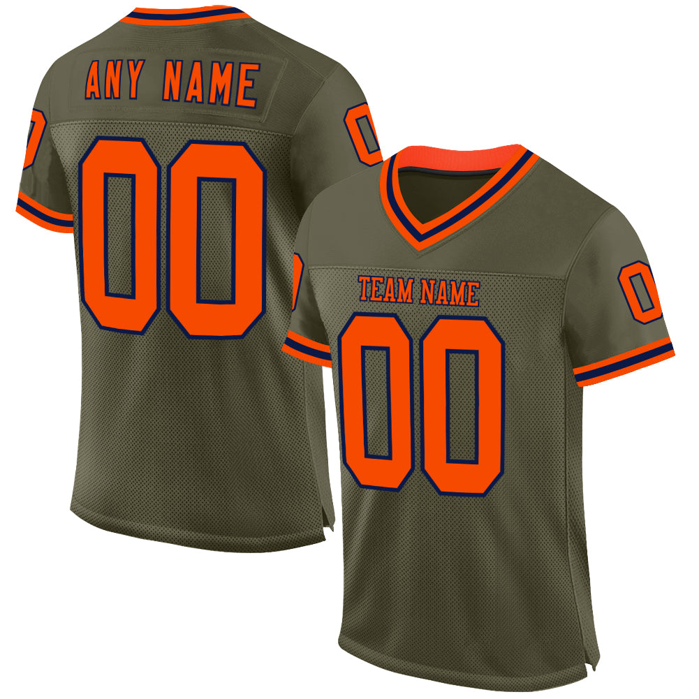 Custom Olive Orange-Navy Mesh Authentic Throwback Salute To Service Football Jersey - Sky-Custom