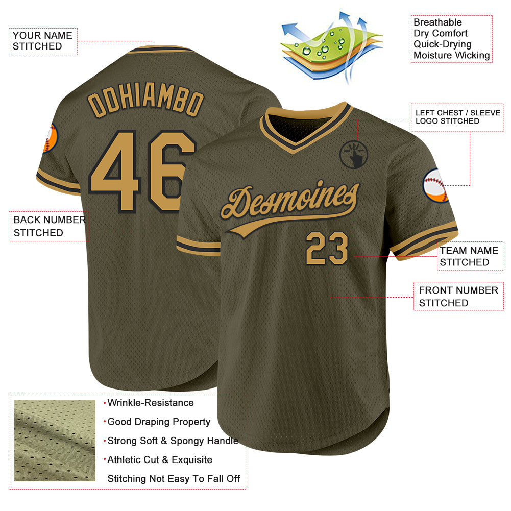 Custom Olive Old Gold-Black Authentic Throwback Salute To Service Baseball Jersey - Sky-Custom