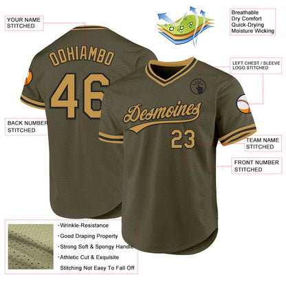 Custom Olive Old Gold-Black Authentic Throwback Salute To Service Baseball Jersey - Sky-Custom