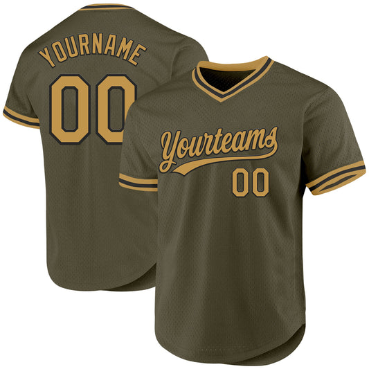 Custom Olive Old Gold-Black Authentic Throwback Salute To Service Baseball Jersey - Sky-Custom