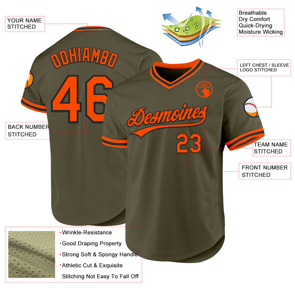 Custom Olive Orange-Black Authentic Throwback Salute To Service Baseball Jersey - Sky-Custom
