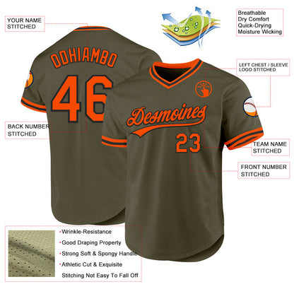 Custom Olive Orange-Black Authentic Throwback Salute To Service Baseball Jersey - Sky-Custom