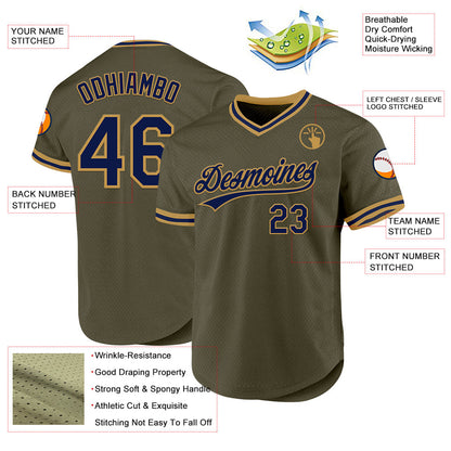 Custom Olive Navy-Old Gold Authentic Throwback Salute To Service Baseball Jersey - Sky-Custom