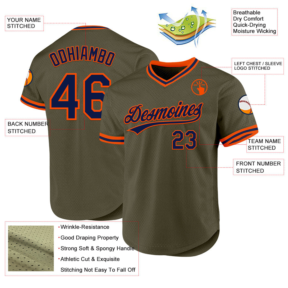 Custom Olive Navy-Orange Authentic Throwback Salute To Service Baseball Jersey - Sky-Custom