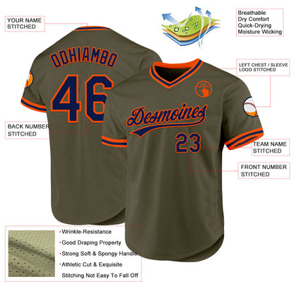 Custom Olive Navy-Orange Authentic Throwback Salute To Service Baseball Jersey - Sky-Custom