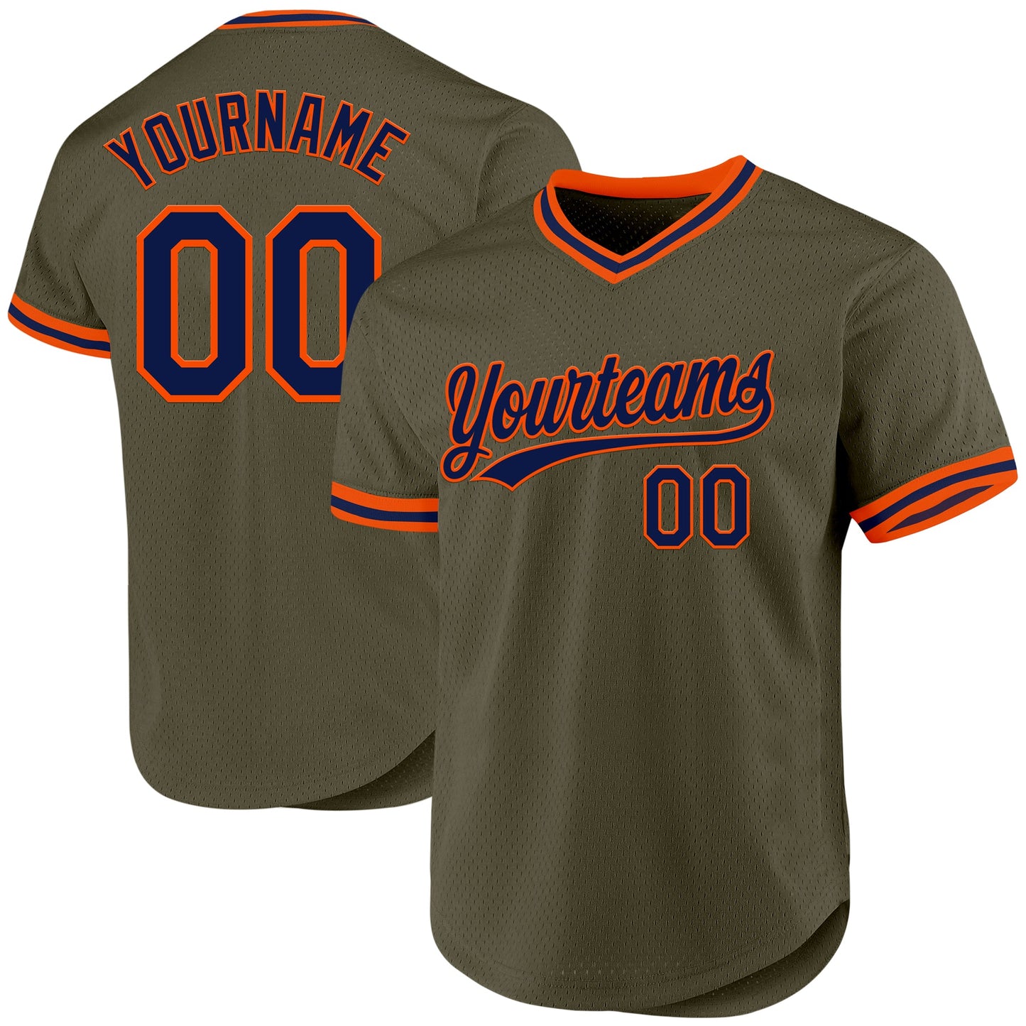 Custom Olive Navy-Orange Authentic Throwback Salute To Service Baseball Jersey - Sky-Custom