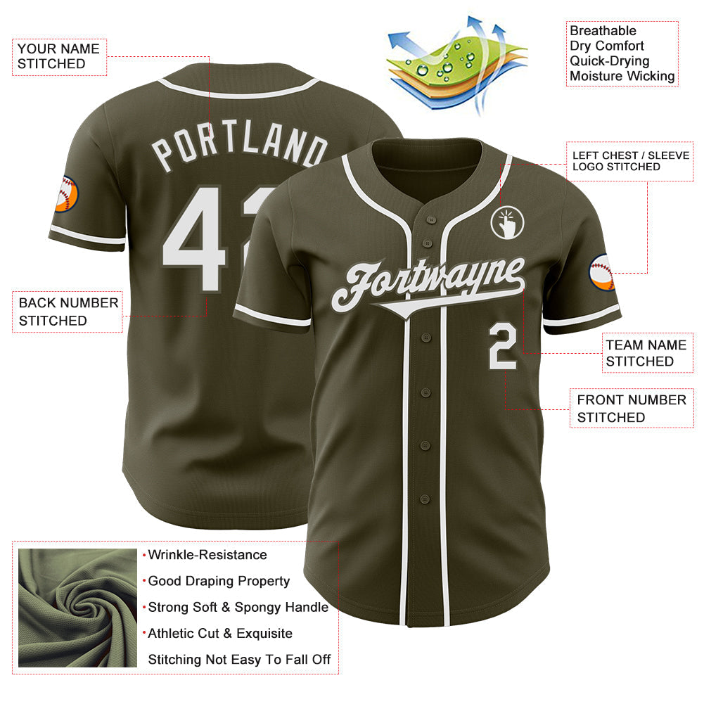 Custom Olive White Authentic Salute To Service Baseball Jersey - Sky-Custom