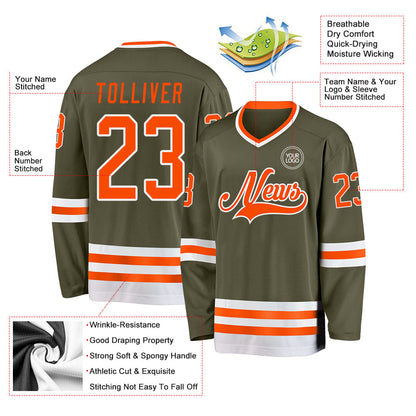 Custom Olive Orange-White Salute To Service Hockey Jersey - Sky-Custom
