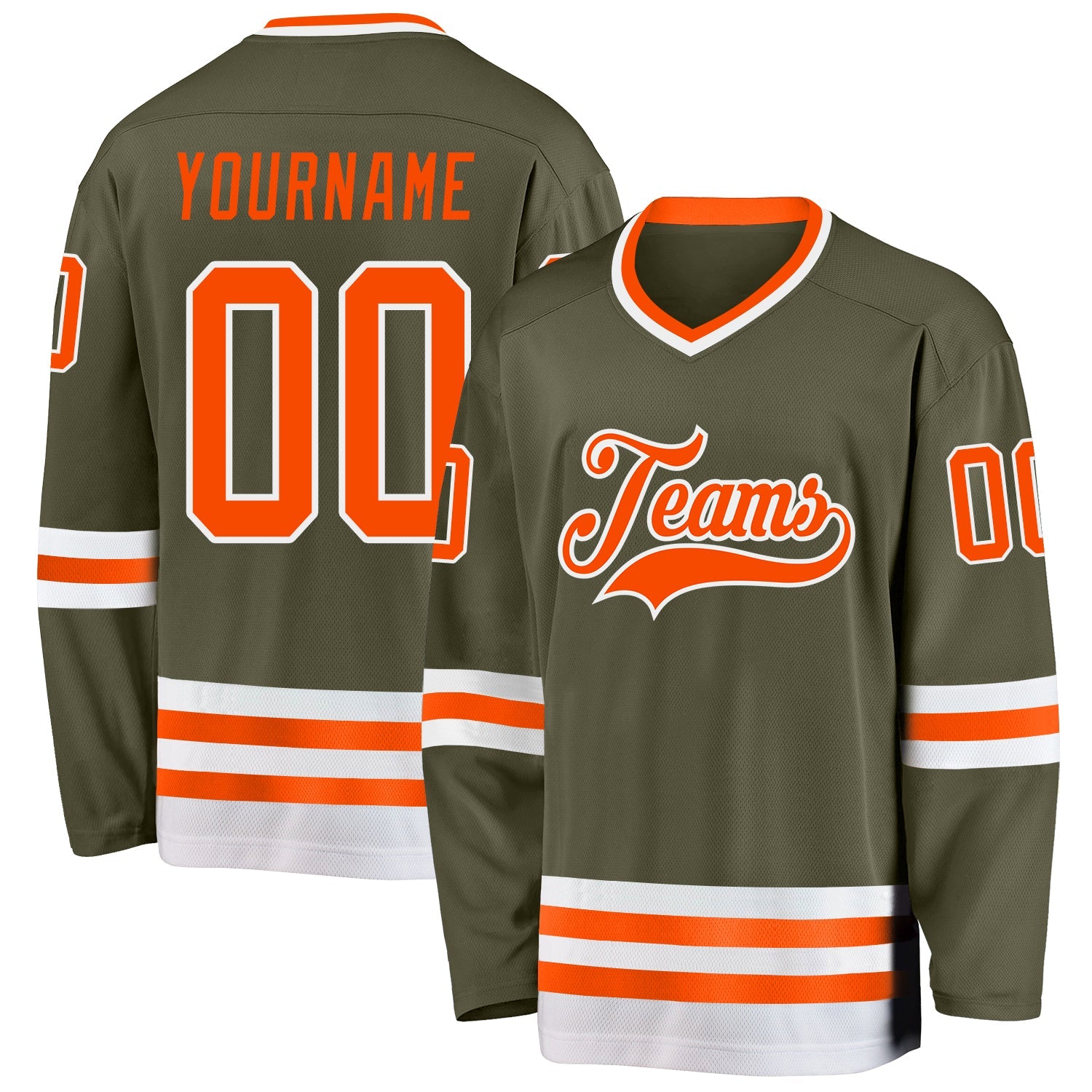 Custom Olive Orange-White Salute To Service Hockey Jersey - Sky-Custom