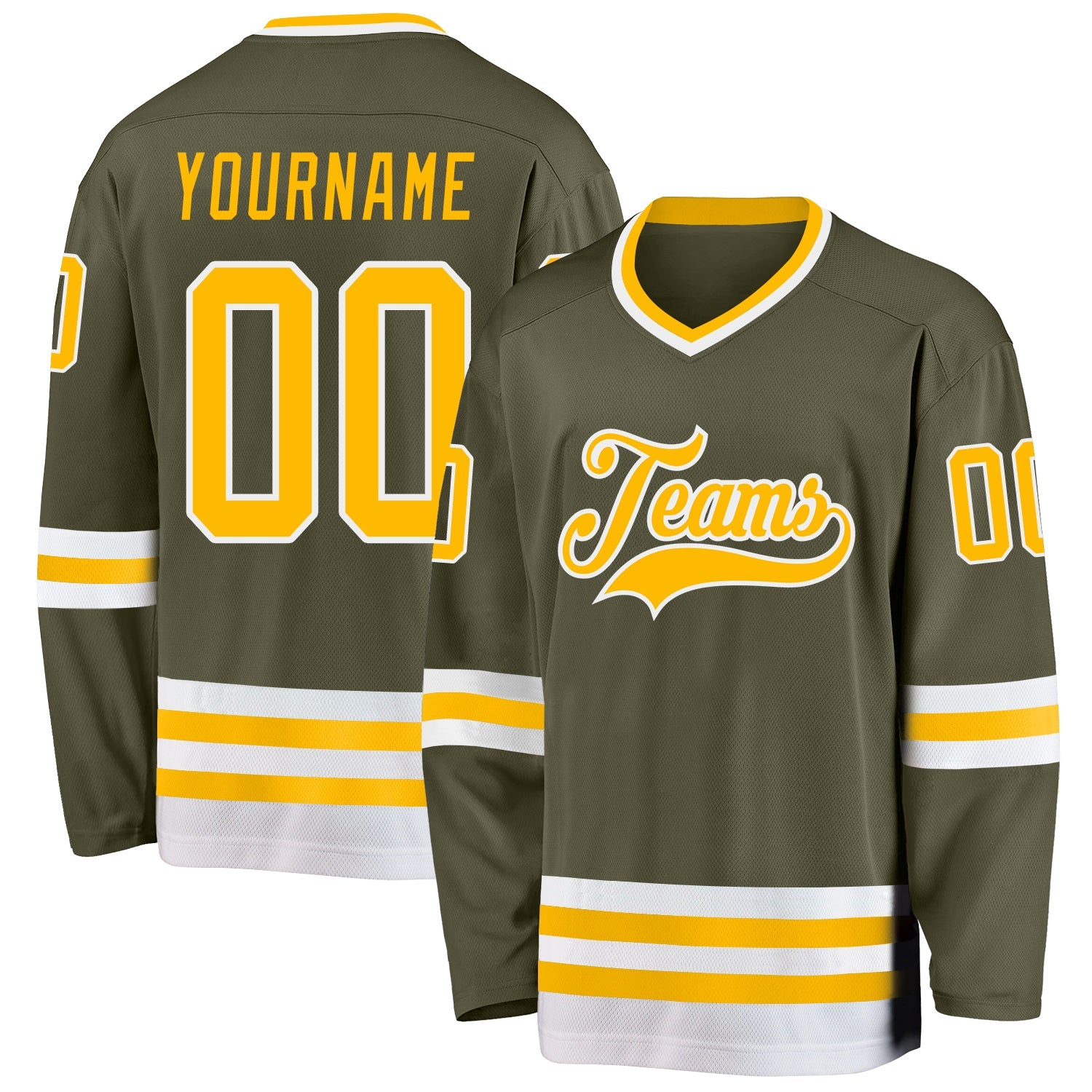 Custom Olive Gold-White Salute To Service Hockey Jersey - Sky-Custom