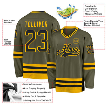 Custom Olive Black-Gold Salute To Service Hockey Jersey - Sky-Custom