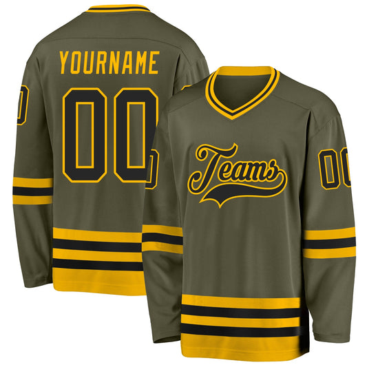 Custom Olive Black-Gold Salute To Service Hockey Jersey - Sky-Custom