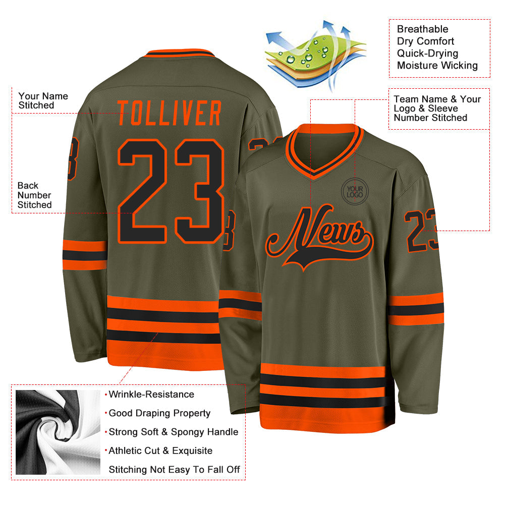 Custom Olive Black-Orange Salute To Service Hockey Jersey - Sky-Custom