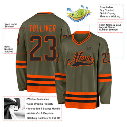 Custom Olive Black-Orange Salute To Service Hockey Jersey - Sky-Custom