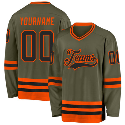 Custom Olive Black-Orange Salute To Service Hockey Jersey - Sky-Custom