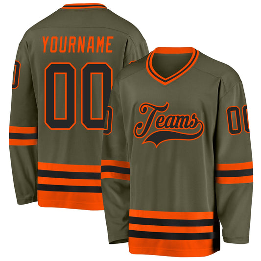 Custom Olive Black-Orange Salute To Service Hockey Jersey - Sky-Custom