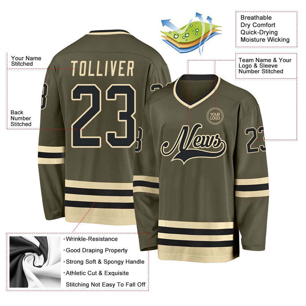 Custom Olive Black-Cream Salute To Service Hockey Jersey - Sky-Custom