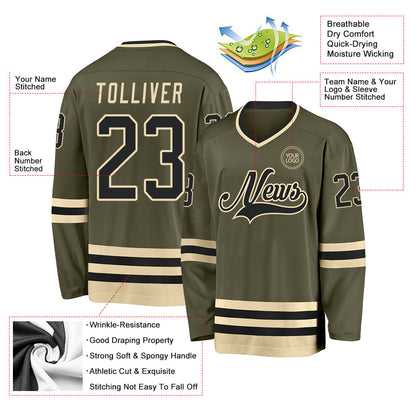 Custom Olive Black-Cream Salute To Service Hockey Jersey - Sky-Custom