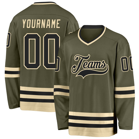 Custom Olive Black-Cream Salute To Service Hockey Jersey - Sky-Custom