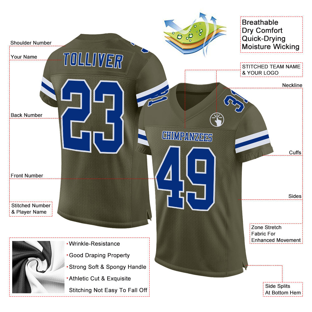 Custom Olive Royal-White Mesh Authentic Salute To Service Football Jersey - Sky-Custom