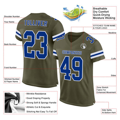 Custom Olive Royal-White Mesh Authentic Salute To Service Football Jersey - Sky-Custom