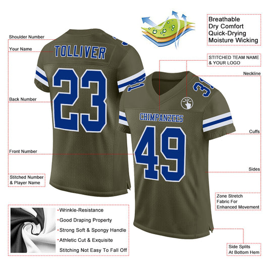 Custom Olive Royal-White Mesh Authentic Salute To Service Football Jersey - Sky-Custom