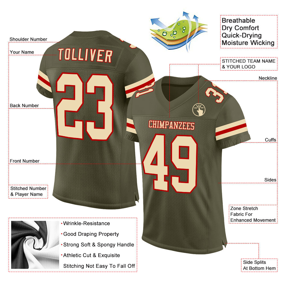 Custom Olive Cream-Red Mesh Authentic Salute To Service Football Jersey - Sky-Custom