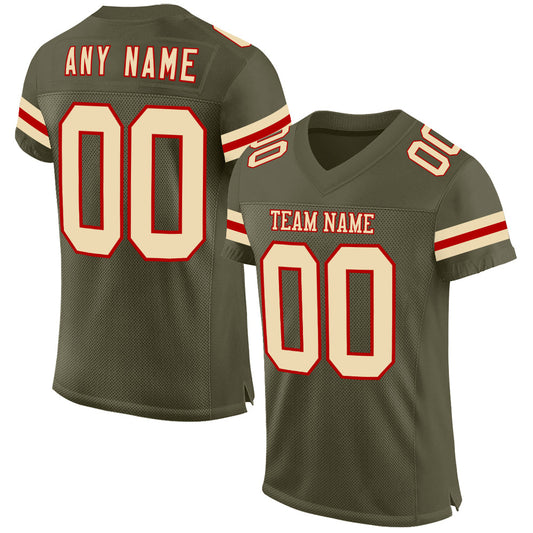 Custom Olive Cream-Red Mesh Authentic Salute To Service Football Jersey - Sky-Custom