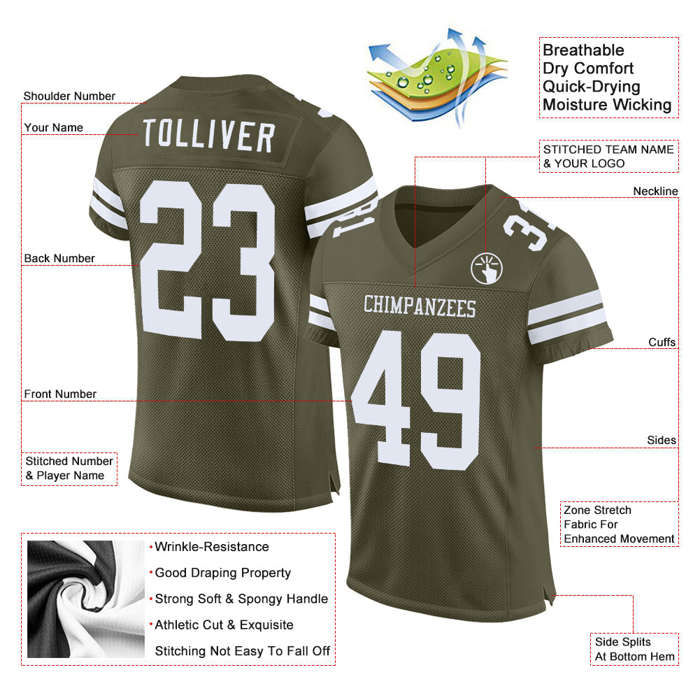 Custom Olive White Mesh Authentic Salute To Service Football Jersey - Sky-Custom