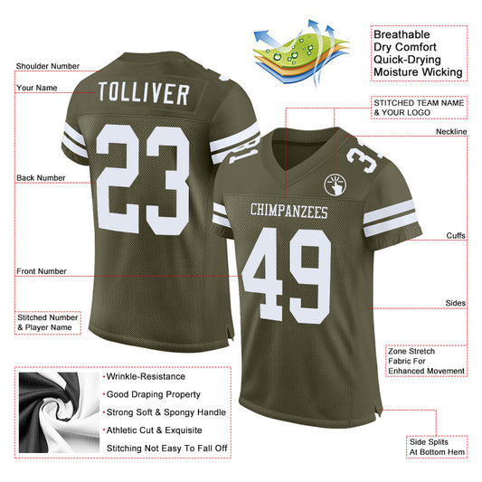 Custom Olive White Mesh Authentic Salute To Service Football Jersey - Sky-Custom