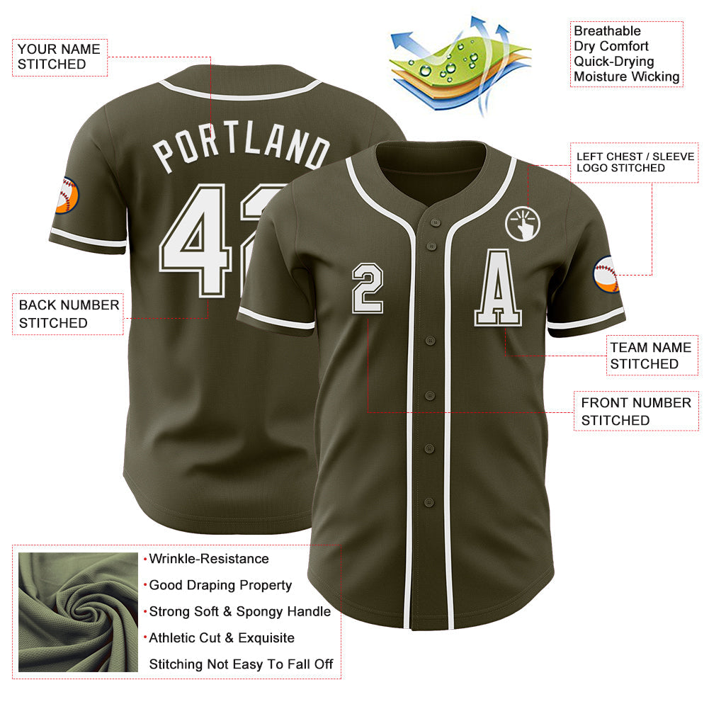 Custom Olive White Authentic Salute To Service Baseball Jersey - Sky-Custom