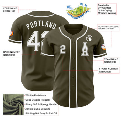 Custom Olive White Authentic Salute To Service Baseball Jersey - Sky-Custom