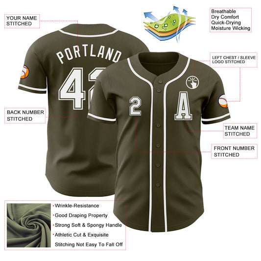 Custom Olive White Authentic Salute To Service Baseball Jersey - Sky-Custom