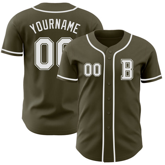 Custom Olive White Authentic Salute To Service Baseball Jersey - Sky-Custom