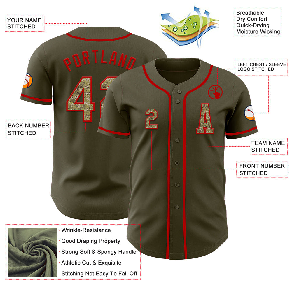Custom Olive Camo-Red Authentic Salute To Service Baseball Jersey - Sky-Custom