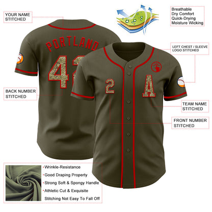 Custom Olive Camo-Red Authentic Salute To Service Baseball Jersey - Sky-Custom
