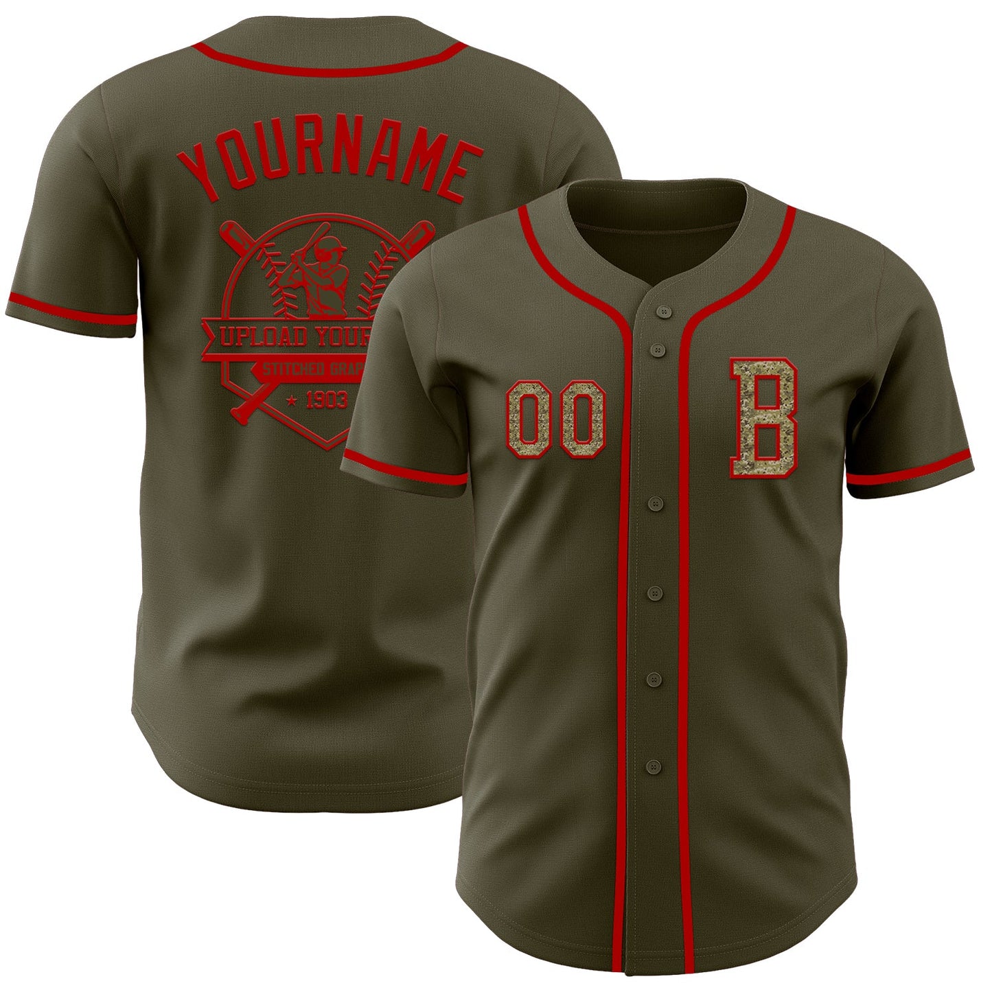 Custom Olive Camo-Red Authentic Salute To Service Baseball Jersey - Sky-Custom