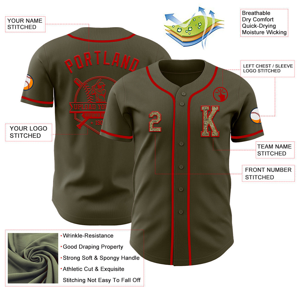 Custom Olive Camo-Red Authentic Salute To Service Baseball Jersey - Sky-Custom
