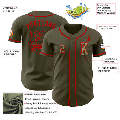 Custom Olive Camo-Red Authentic Salute To Service Baseball Jersey - Sky-Custom