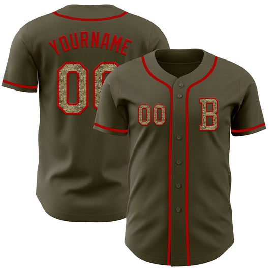 Custom Olive Camo-Red Authentic Salute To Service Baseball Jersey - Sky-Custom