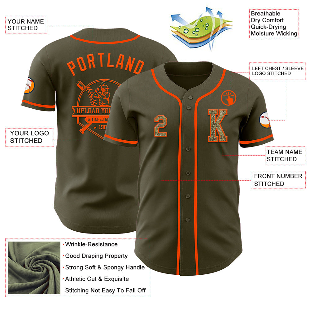 Custom Olive Camo-Orange Authentic Salute To Service Baseball Jersey - Sky-Custom