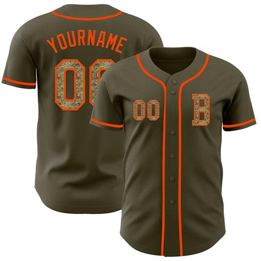 Custom Olive Camo-Orange Authentic Salute To Service Baseball Jersey - Sky-Custom