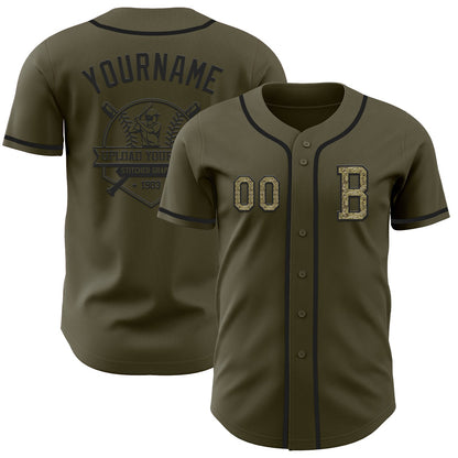 Custom Olive Camo-Black Authentic Salute To Service Baseball Jersey - Sky-Custom