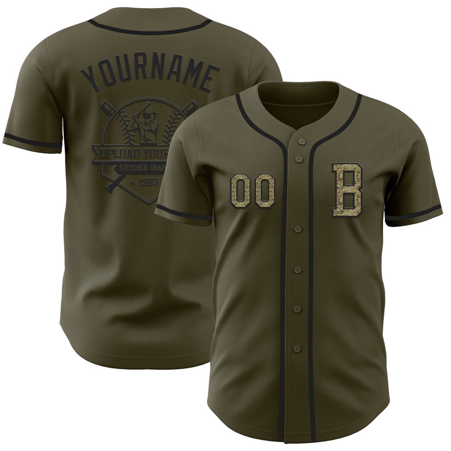 Custom Olive Camo-Black Authentic Salute To Service Baseball Jersey - Sky-Custom