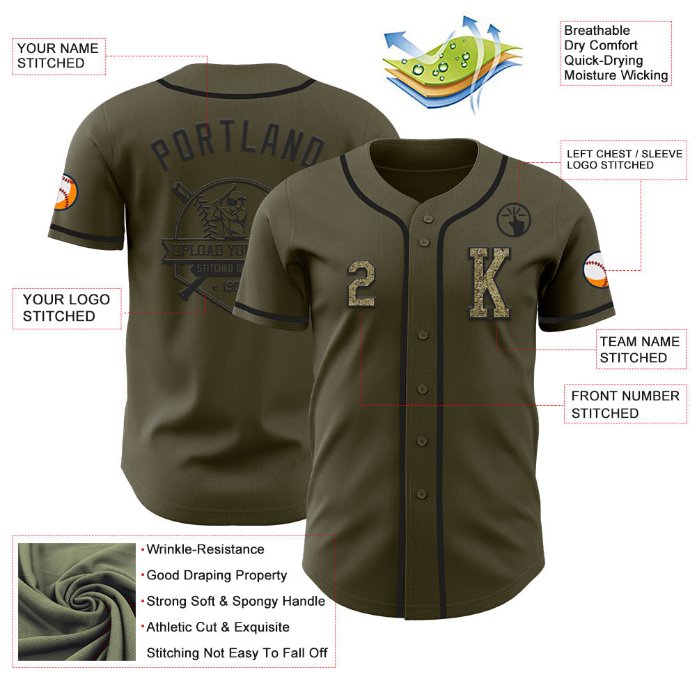 Custom Olive Camo-Black Authentic Salute To Service Baseball Jersey - Sky-Custom