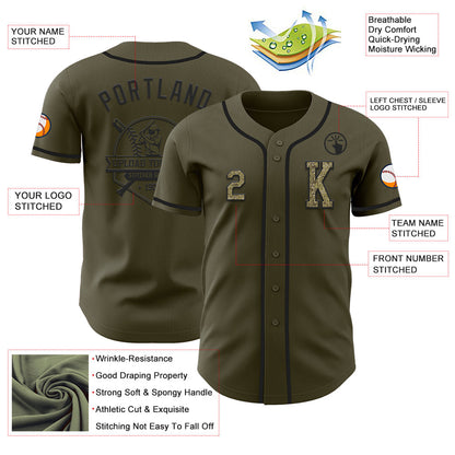 Custom Olive Camo-Black Authentic Salute To Service Baseball Jersey - Sky-Custom