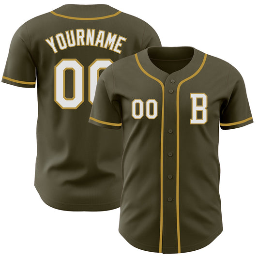 Custom Olive White-Old Gold Authentic Salute To Service Baseball Jersey - Sky-Custom